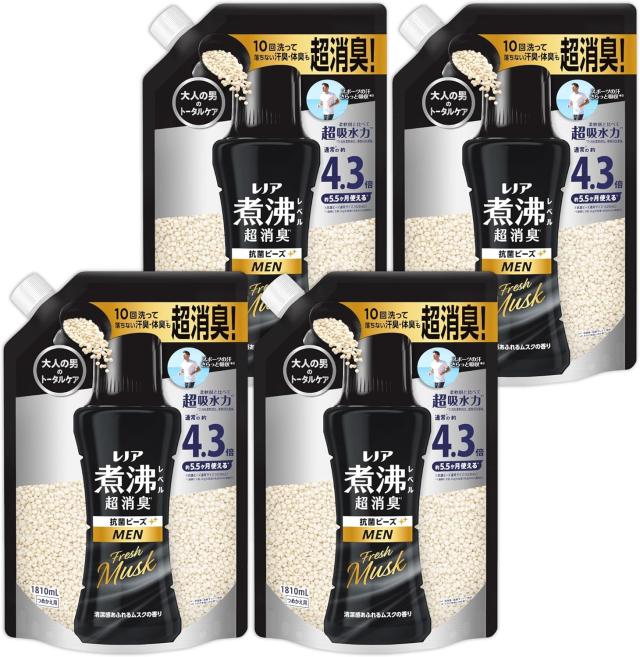 レノア 煮沸レベル超消臭 抗菌ビーズ MEN Fresh Musk 清潔感あふれるムスクの香り 詰め替え 1810ml x4袋 7,993円