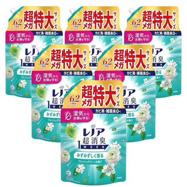 【最安値挑戦中！】 レノア 超消臭1WEEK 柔軟剤 みずみずしく香るフレッシュグリーンの香り 詰め替え 1900mL ｘ6袋