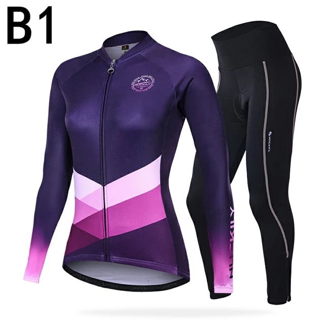 秋冬のサイクリングウェアスーツ、長袖の女性用のトップス、ロードサイクリングパンツ、マウンテンバイク、秋冬の装備のカスタマイズ