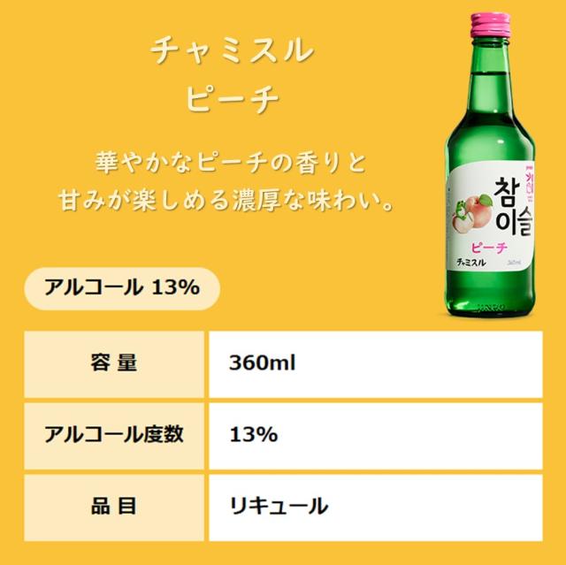 【6/13P5倍】チャミスル ピーチ 360ml×20本【1ケース】 【ﾚﾋﾞｭｰｷｬﾝﾍﾟｰﾝ中】_1