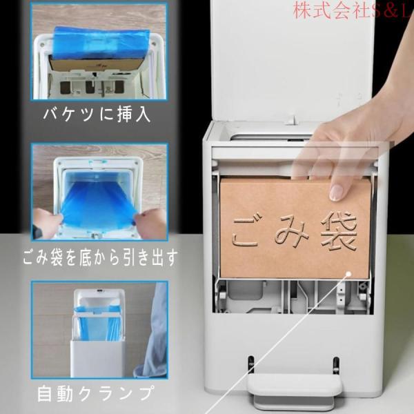 全自動機械ゴミ箱「3秒で実現全自動ゴミ袋交換+ごみ袋の自動梱包」「きかいこうぞう+電気を使わない」圧縮機能S＆L押し込み式ふた付きペダル低障害静音密閉「内_1