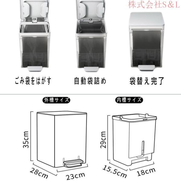 全自動機械ゴミ箱「3秒で実現全自動ゴミ袋交換+ごみ袋の自動梱包」「きかいこうぞう+電気を使わない」圧縮機能S＆L押し込み式ふた付きペダル低障害静音密閉「内_4