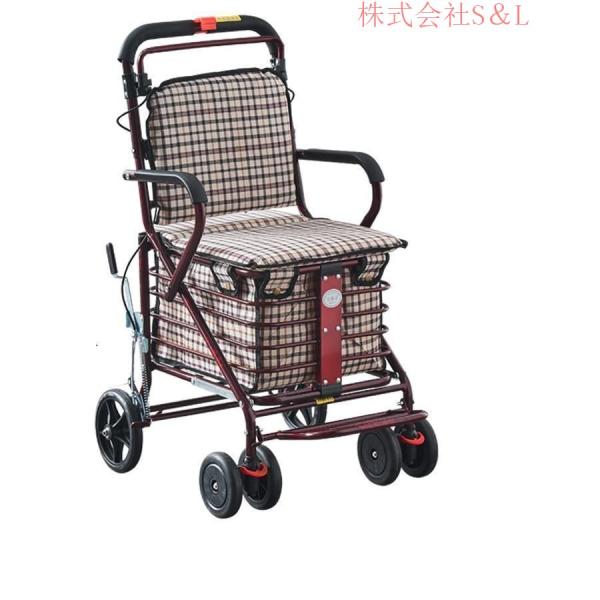 シルバーカー 老人用 手押し車 折りたためる フットペダル付き 高齢者 株式会社S＆L 買い物カート おしゃれ 歩行介助 補助具 散歩 座面付き 高さ調節_1
