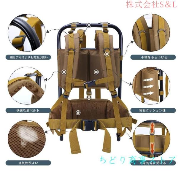 背負子キャリーアルミフレームパック軽量背負う補助具折りたたみ可能着脱簡単キャリーカート背負い子背負投釣りS＆L登山運搬錆びにくい収納可能荷物運搬_3