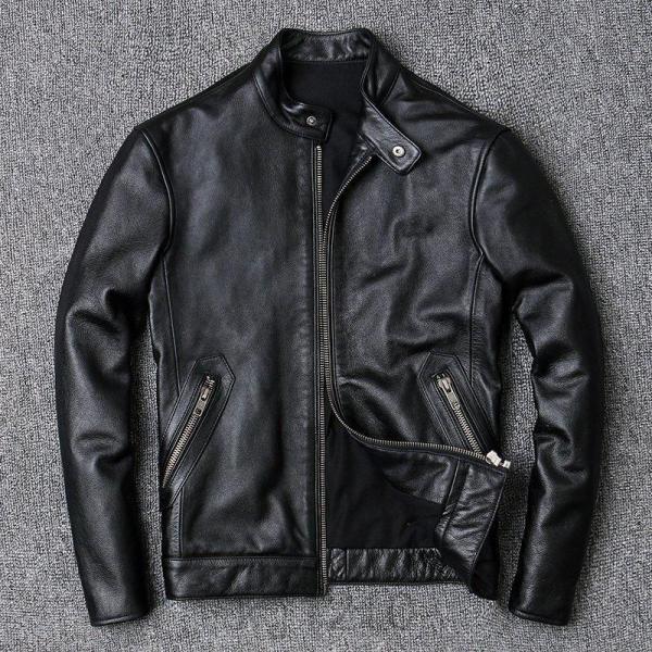 革ジャン レザージャケット メンズ 本革 バイク ライダース シングル ショート S＆L スリムタイプ 細身 ジャケット ミリタリー レザーコート