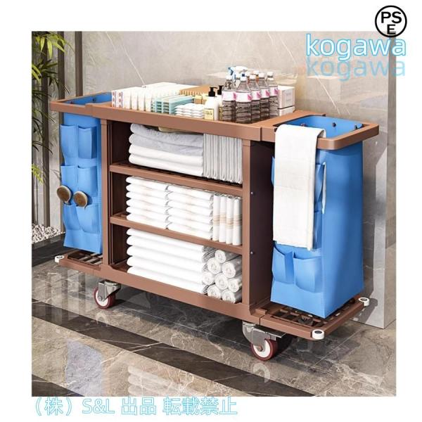 清掃カート 業務用 ビルメンカート多 ランドリーワゴン多機能 掃除カーメンテナンスカートホテルクリーニングカートS＆L多目的クリーニングトロリー 360°ブレー