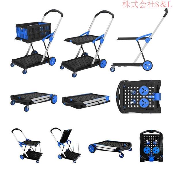 キャリーカート折りたたみショッピングカート4輪静音ショッピングカートショッピングキャリーコンパクト大容量折りたたみショッピングカートS＆L台車軽量_2