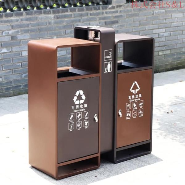 おしゃれ屋外ゴミ箱茶色灰色高さ98cm幅88cm奥行き33cm2分類ゴミ箱、金属防錆ごみ箱S＆L大容量ダストボックス公園町住宅ホテル商業用ゴミ箱、多機能_2