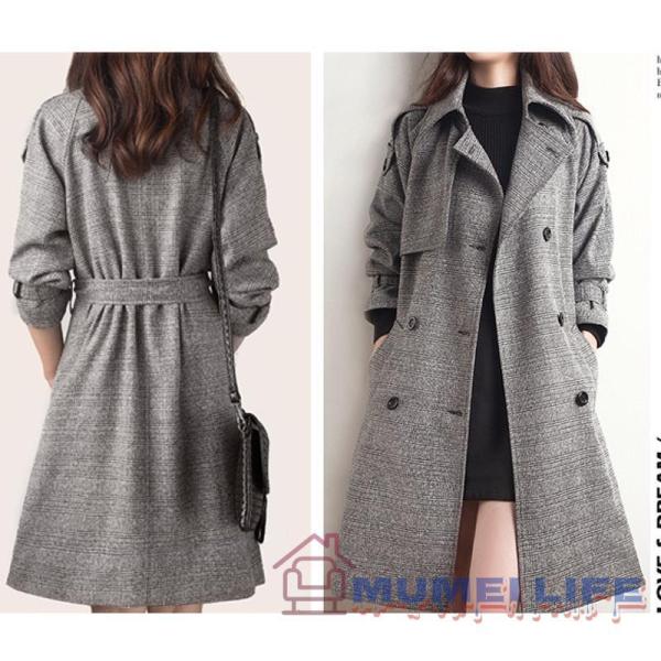 春秋冬 トレンチコート グレンチェック ロングコート ツイード 柄物