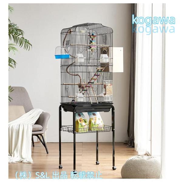 48*37*153cm繁殖鳥鳥かごボトムブラケット付き文鳥ケージ小さなオウムに適しています大きなスペース複数飼いS＆L棚板とキャスター付き鳥小屋さまざまなアク