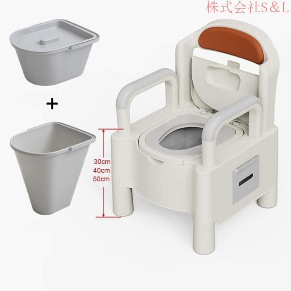 ポータブルトイレ 背もたれ型、移動式トイレ用スツール交換スクワットピット、洗えるバスケットとトイレットペーパーホルダー付きトイレトイレ，モバイルトイレ_1