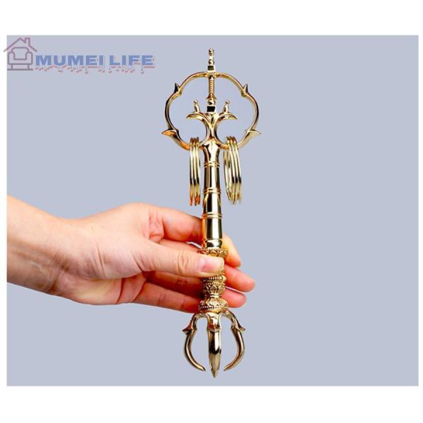密教法具 五鈷杵錫杖 仏具 真鍮製 28CM 真言宗鬼面型 五鈷杵 真鍮