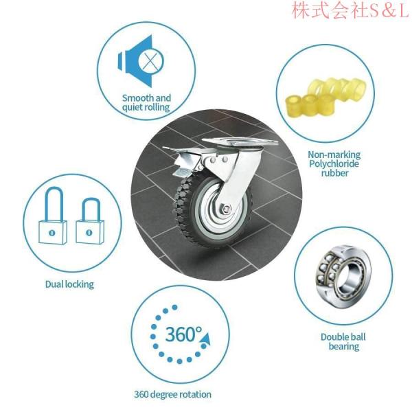 8インチキャスタータイヤ車輪200CM静音キャスター空気入りタイヤ台車交換S＆L産業用耐荷重1000KG-4頑丈な360°自在車キャスター家具キャスターアルミ台_2