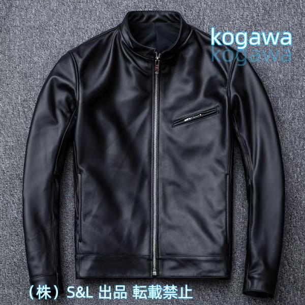 新品登場★シープスキン スタンドカラー シングルライダース レザージャケット 株式会社S＆L ブラック イタリアンレザー ラム 羊革