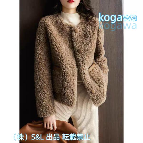 暖かノーカラージャケット　ボアジャケット　防寒　長袖　ブラウン　株式会社S＆L 大きいサイズ有り　ＳからＸＸＬ通勤通学20代30代40代50代60代