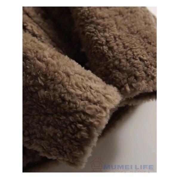 暖かノーカラージャケット ボアジャケット 防寒 長袖 ブラウン 株式