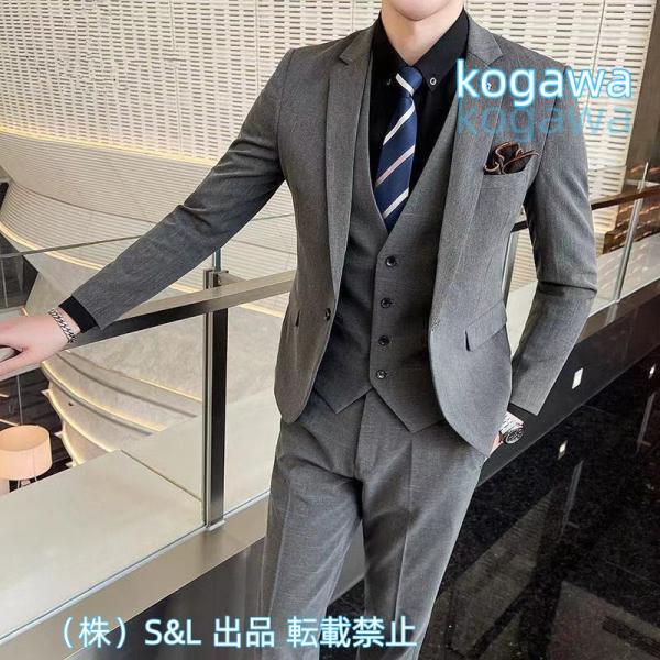 メンズ スーリピーススーツ 三点セット チェック柄 ビジネススーツ スーツ セットアップ スリム きれいめ 株式会社S＆L忘年会 結婚式
