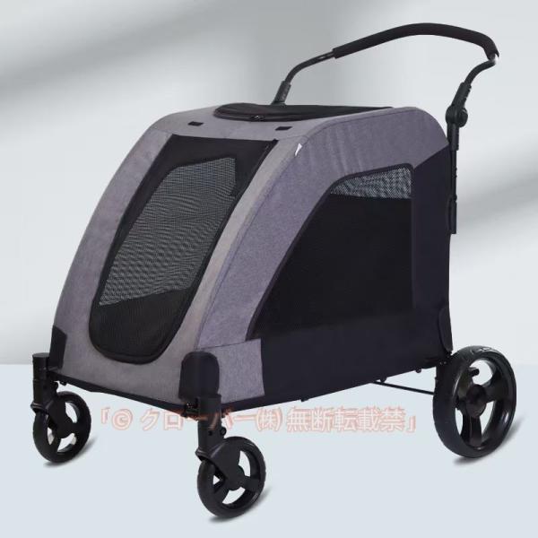 ペットカート 大型犬 中型犬 多頭用 折りたたみ 大径タイヤ 4輪 犬カート 収納ポケット ストッパー付き ドッグカート ペットバギー カート ペット用 頑丈 軽量