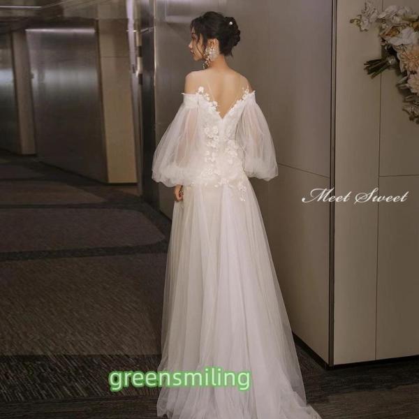 ウェディングドレス ウエディングドレス 二次会 結婚式 前撮り ブライダル ロングドレス 花嫁 スレンダードレス スレンダーラインドレス 長袖 オフショルダー_9