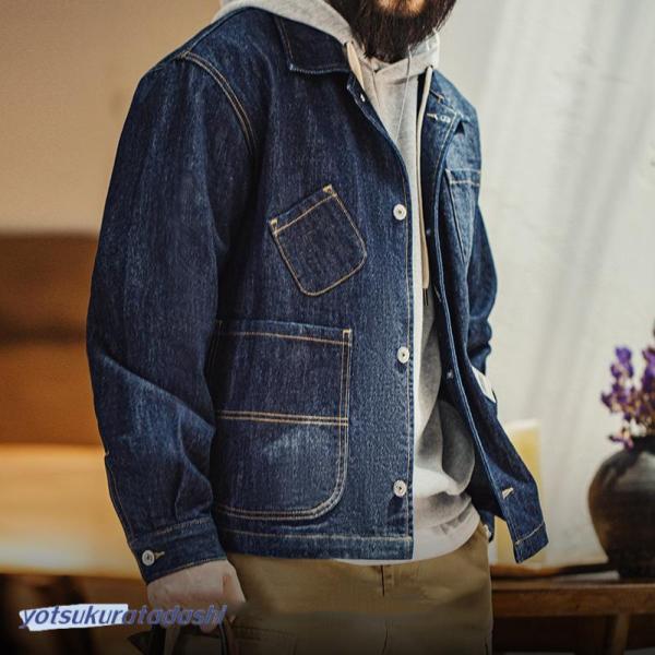 デニムジャケット シャツジャケット メンズ カバーオールジャケット 14oz DENIM ジージャン ブルゾン gジャン オーバーサイズ 大きいサイズ 多ポケット_1
