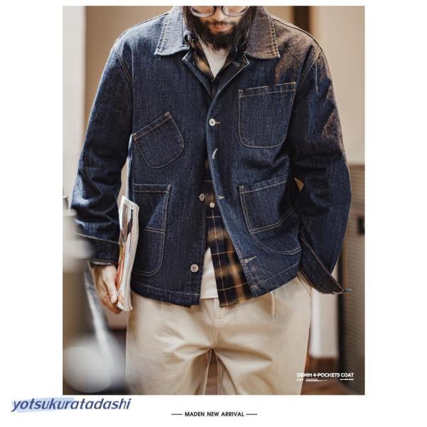 デニムジャケット シャツジャケット メンズ カバーオールジャケット 14oz DENIM ジージャン ブルゾン gジャン オーバーサイズ 大きいサイズ 多ポケット_10