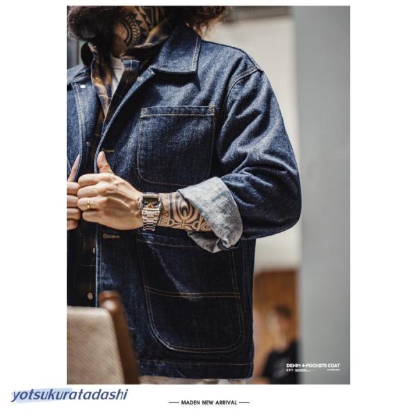 デニムジャケット シャツジャケット メンズ カバーオールジャケット 14oz DENIM ジージャン ブルゾン gジャン オーバーサイズ 大きいサイズ 多ポケット_11