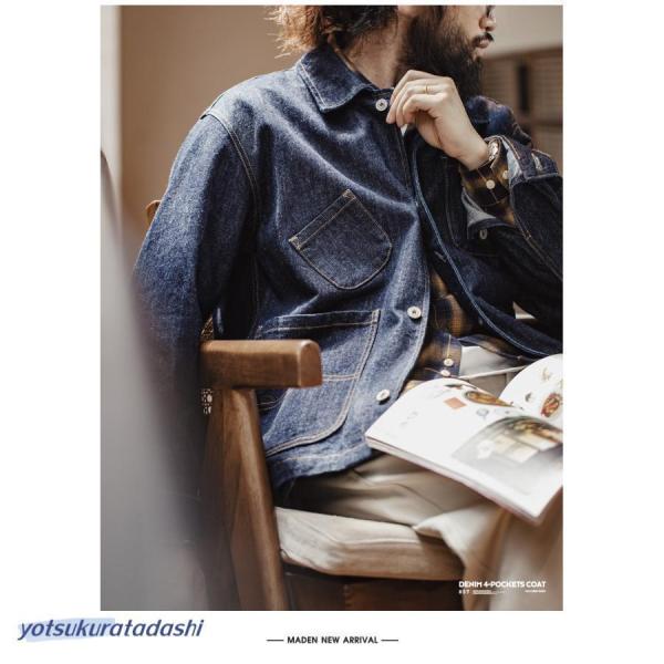 デニムジャケット シャツジャケット メンズ カバーオールジャケット 14oz DENIM ジージャン ブルゾン gジャン オーバーサイズ 大きいサイズ 多ポケット_12