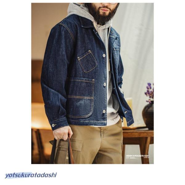 デニムジャケット シャツジャケット メンズ カバーオールジャケット 14oz DENIM ジージャン ブルゾン gジャン オーバーサイズ 大きいサイズ 多ポケット_15
