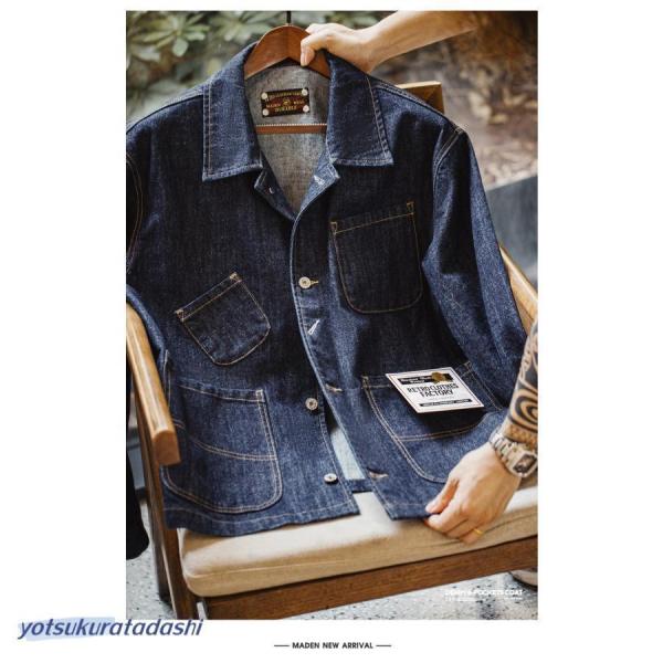 デニムジャケット シャツジャケット メンズ カバーオールジャケット 14oz DENIM ジージャン ブルゾン gジャン オーバーサイズ 大きいサイズ 多ポケット_16