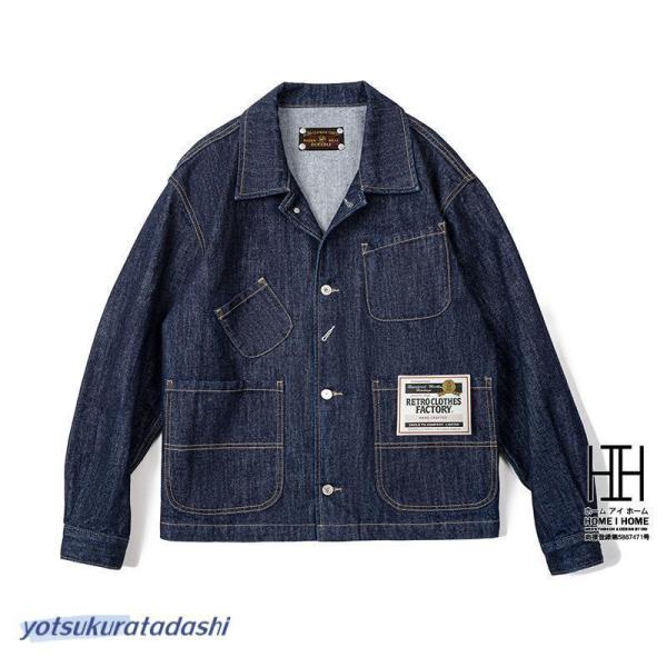 デニムジャケット シャツジャケット メンズ カバーオールジャケット 14oz DENIM ジージャン ブルゾン gジャン オーバーサイズ 大きいサイズ 多ポケット_2