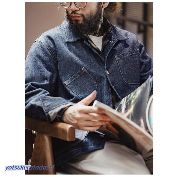デニムジャケット シャツジャケット メンズ カバーオールジャケット 14oz DENIM ジージャン ブルゾン gジャン オーバーサイズ 大きいサイズ 多ポケット_4