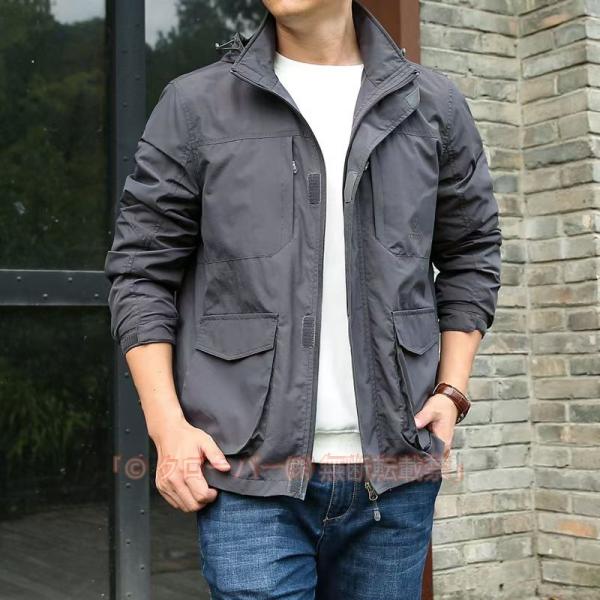 ジャケット マウンテンパーカー ブルゾン メンズ 脱着式フード フード付き 防風 メッシュ 薄手 春 夏 秋服 アウトドア 多ポケット カジュアル アウター