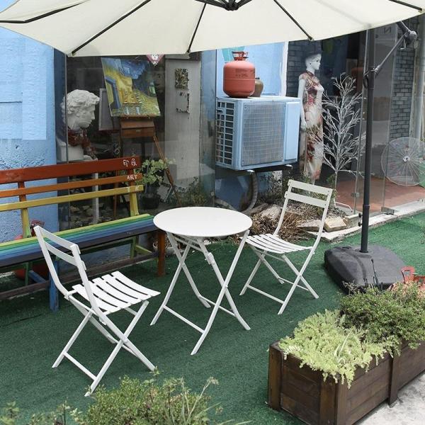 ガーデンテーブルセット アイアン 雨ざらし おしゃれ 雨に強い 完成品 折りたたみ ベランダ チェア3点 庭テーブル 組立不要 直径60cm 2人掛け 屋外 セット_11