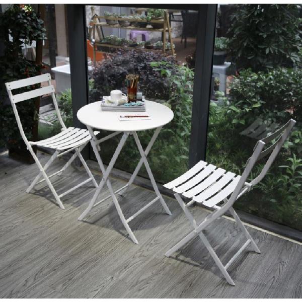 ガーデンテーブルセット アイアン 雨ざらし おしゃれ 雨に強い 完成品 折りたたみ ベランダ チェア3点 庭テーブル 組立不要 直径60cm 2人掛け 屋外 セット_14