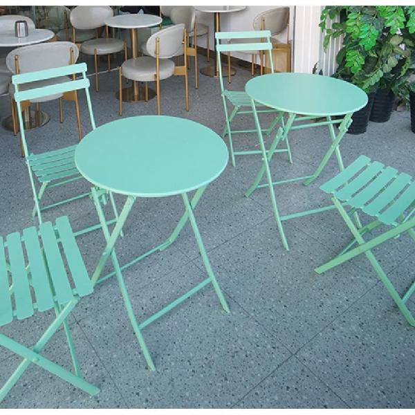 ガーデンテーブルセット アイアン 雨ざらし おしゃれ 雨に強い 完成品 折りたたみ ベランダ チェア3点 庭テーブル 組立不要 直径60cm 2人掛け 屋外 セット_15