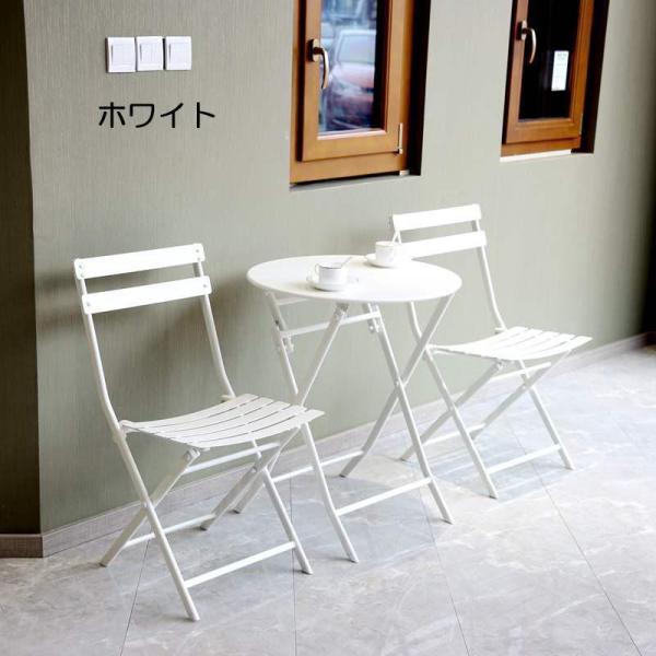 ガーデンテーブルセット アイアン 雨ざらし おしゃれ 雨に強い 完成品 折りたたみ ベランダ チェア3点 庭テーブル 組立不要 直径60cm 2人掛け 屋外 セット_3