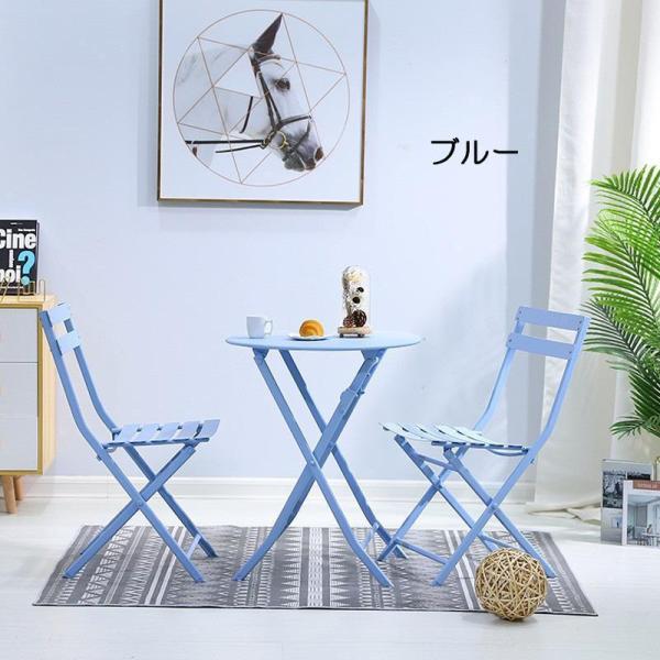 ガーデンテーブルセット アイアン 雨ざらし おしゃれ 雨に強い 完成品 折りたたみ ベランダ チェア3点 庭テーブル 組立不要 直径60cm 2人掛け 屋外 セット_4