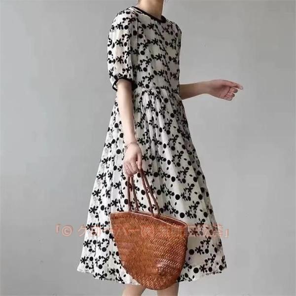 ワンピース レディース 40代 きれいめ マキシワンピース 春夏 半袖ワンピース 花柄パフスリーブ aラインスカート オシャレ韓国風 大人 ゆったりマタニティー