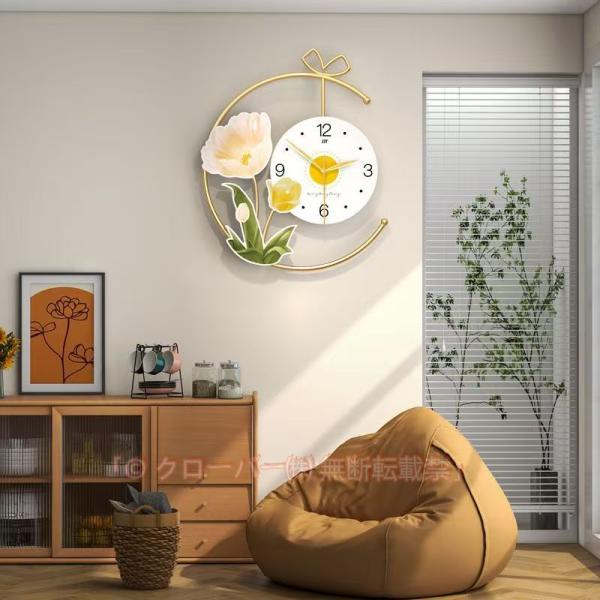 掛け時計 壁かけ時計クロック 花 時計 静音 42*50cm 部屋飾り おしゃれ アクリル デザイン 金属製 新生活応援 大きめ インテリア 引越し祝い 電池
