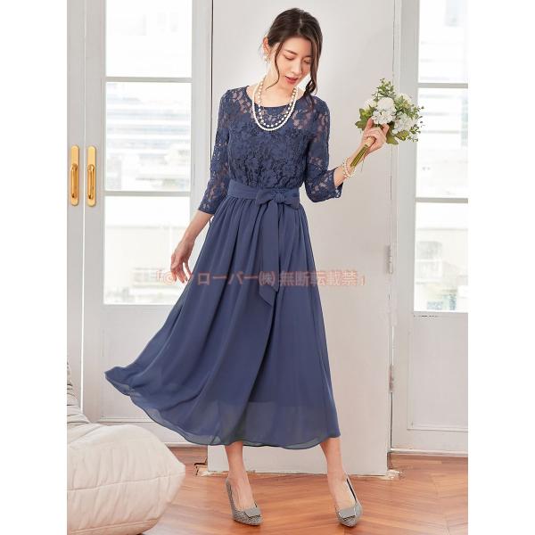 パーティードレスドレスワンピース30代40代50代結婚式同窓会お呼ばれ袖あり親族フォーマルレディース服装ミモレ丈女性大きいサイズ