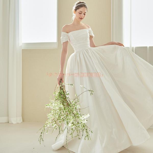 ウェディングドレス ウエディングドレス 二次会 結婚式 前撮り ブライダル ロングドレス 花嫁 プリンセスドレス プリンセスラインドレス サテン オフショルダー