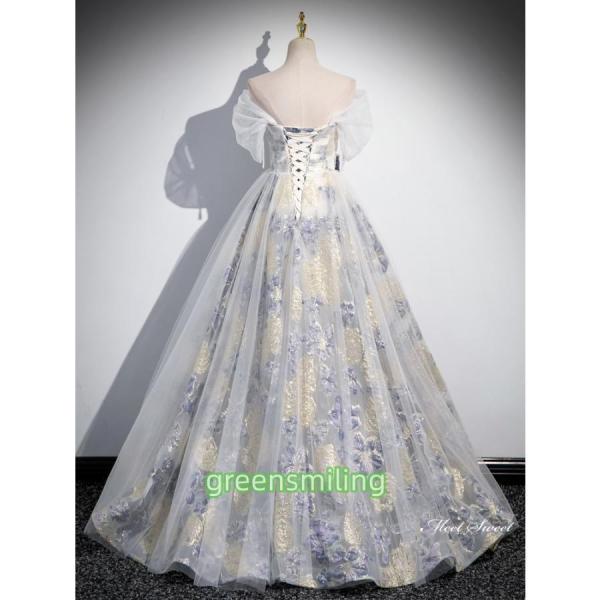 カラードレス 2Way ロングドレス パーティードレス イー 花柄 青