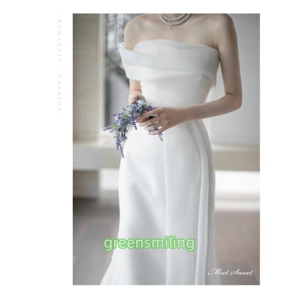 ウェディングドレス ロングドレス マーメイドライン オフショルダー 二次会 結婚式 前撮り 花嫁 ウエディングドレス サテン 挙式 韓国風 ブライダル_9