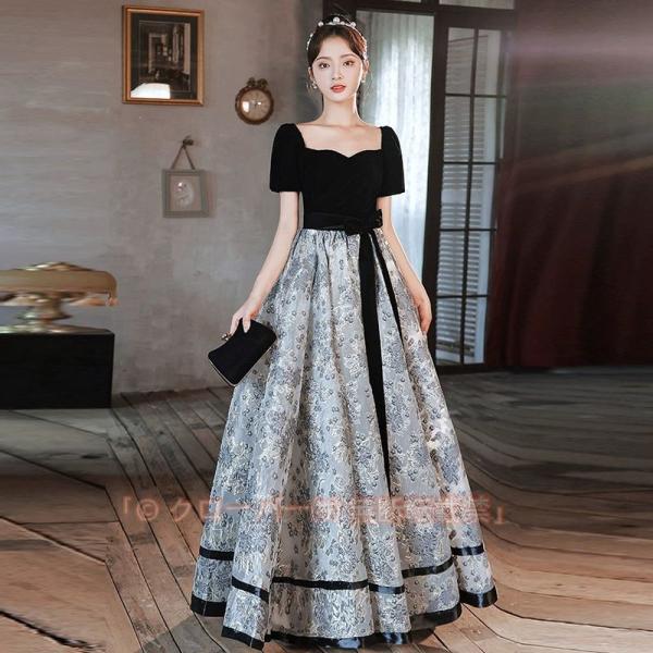 ロングドレス 大人 ピアノ発表会 ドレス 演奏会 結婚式 袖付き 大きいサイズ パーティードレス お呼ばれ 20代 30代 可愛い