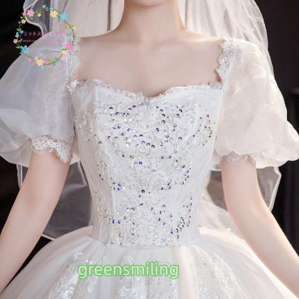 ウエディングドレス 結婚式 花嫁 9XL 大きいサイズ 二次会 プリンセスライン ホワイト パフスリーブ ウェディングドレス ロングドレス 白 披露宴 安い 編み上げ_3