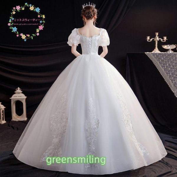 ウエディングドレス 結婚式 花嫁 9XL 大きいサイズ 二次会 プリンセスライン ホワイト パフスリーブ ウェディングドレス ロングドレス 白 披露宴 安い 編み上げ_4