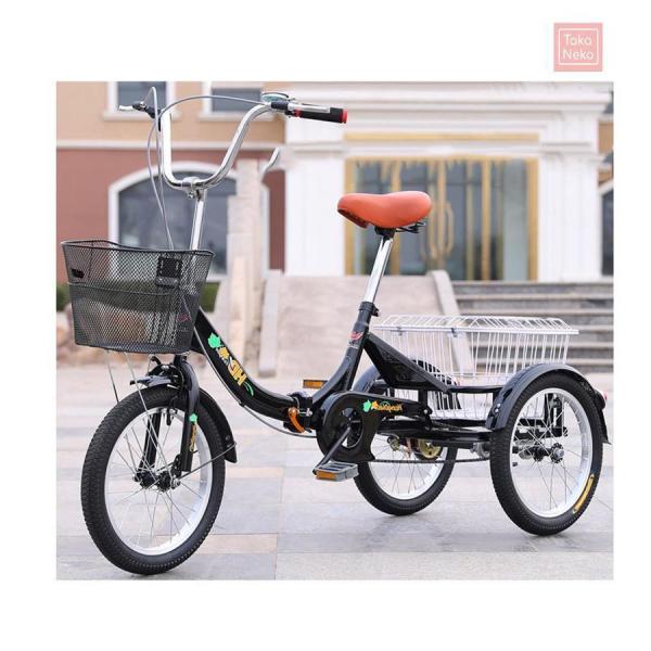 大人用三輪車 高齢者用ペダル自転車 3輪クルーザーバイク 16インチホイール 1段変速 大人用バスケット付き折りたたみ式三輪車 大型バスケット付き リクリエ_1