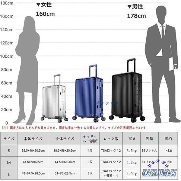 スーツケース オールアルミ合金 Lサイズ/7泊~長期旅行向き/95L/67.5x48x28.5cm キャリーケース アルミ合金ボディ 出張_5