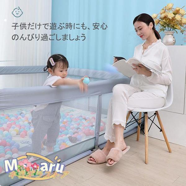 ベビーサークル メッシュ 大型 120*160cm ハイタイプ 扉付き 収納バック付き 遊び場 滑り止め 洗濯可 プレイヤード フェンス 高さ63cm 予約_9