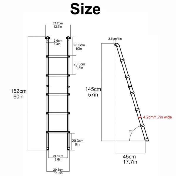 2段ベッド 梯子 はしご 5 段 ポータブル ハシゴ 金属 ロフトはしご 二段ベッド用はしご 152cm キャンピングカーの二段ベッドのはしご 耐荷重 150kg_2